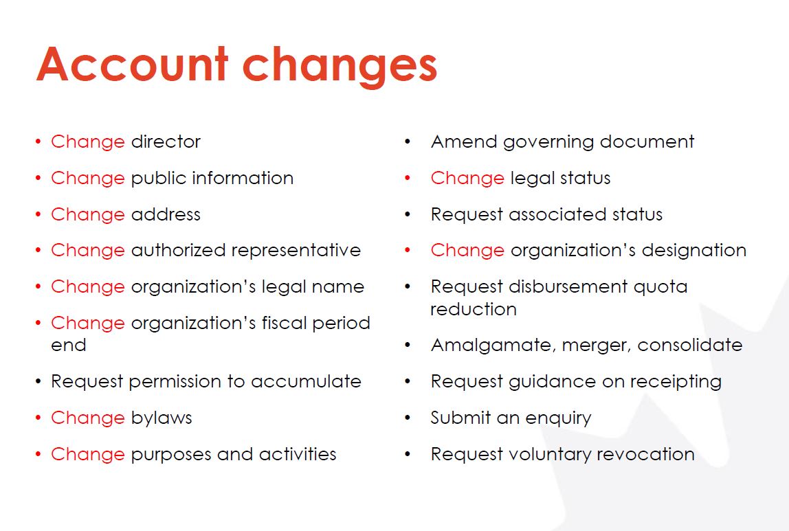 CHAMP account changes for registered charities
